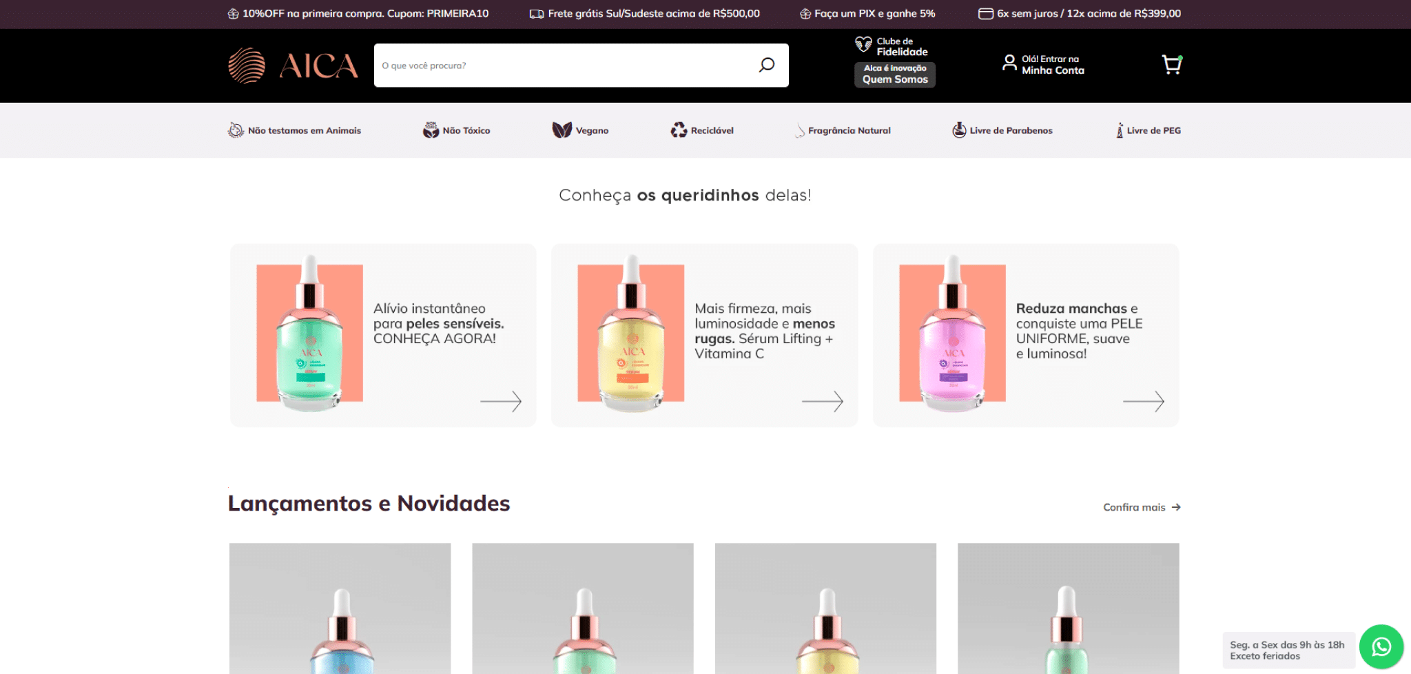 Aica Cosméticos, Loja Online desenvolvida pela Bis2Bis E-commerce.