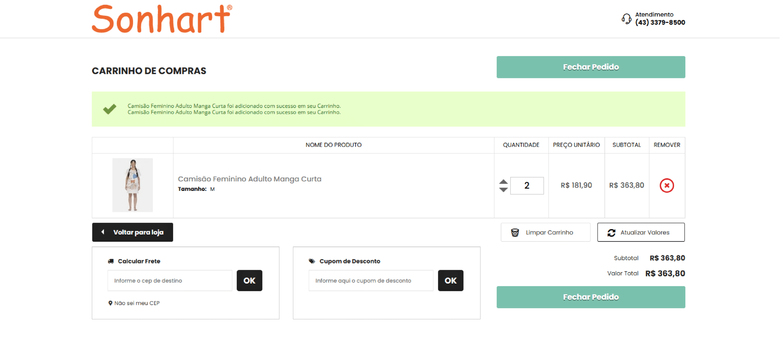 One Step Checkout na Loja Virtual Sonhart, desenvolvida pela Bis2Bis E-commerce