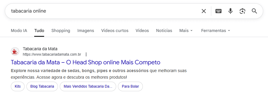 Tabacaria da Mata, Loja Virtual desenvolvida pela Bis2Bis E-commerce em primeiro lugar nas pesquisas do Google