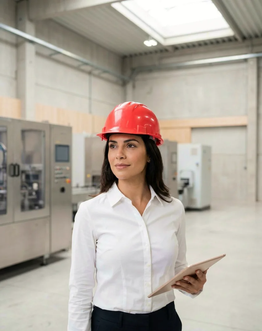 Engenheira de produção na linha da indústria